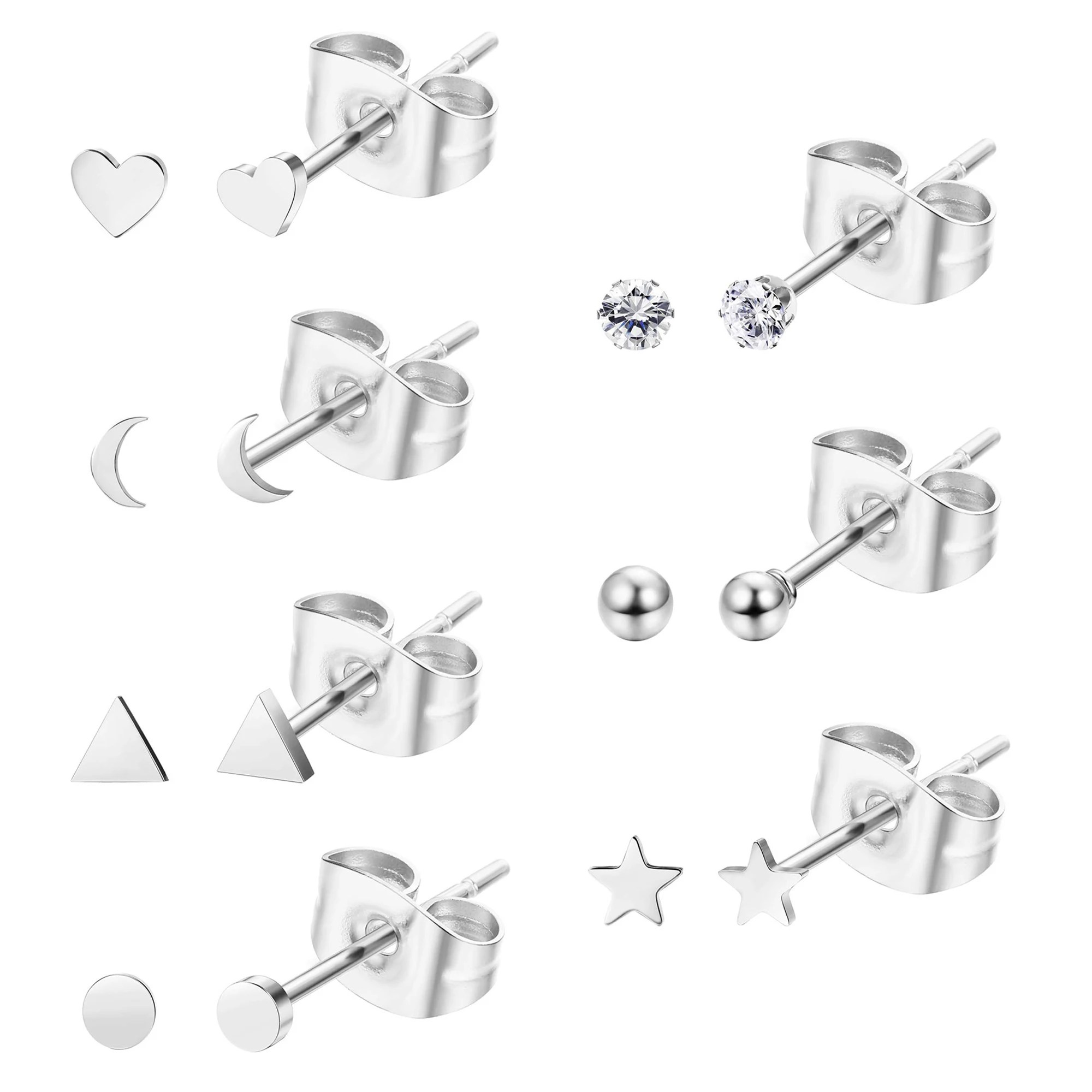 

7Pairs Tiny Geometric Stud Earrings Stainless Steel CZ Ball Heart Star Cartilage Earrings Studs for Women Helix Ear Piercing Set