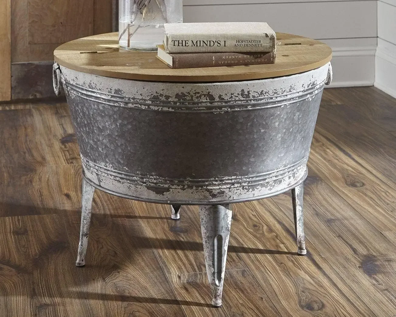 Shellmond Rustic Distressed Metal Accent Cocktail Table with Lift Top 20", Gray 4