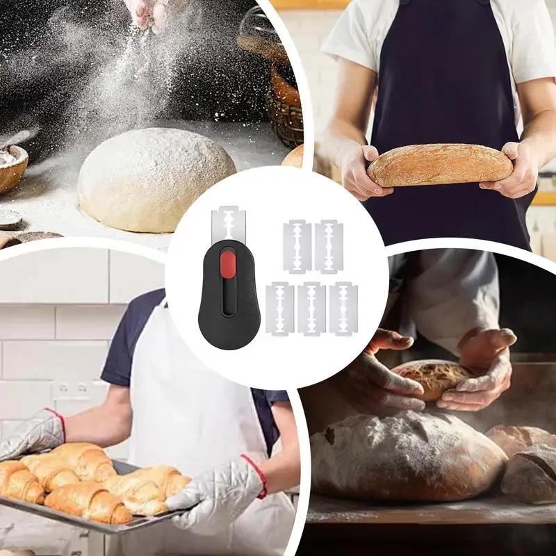 Magnetic Sourdough Lame Scoring Tools Bread Dough Cutter Kitchen Slashing Tool Lame Dough Scoring Knife Slicer 5Pcs Blades