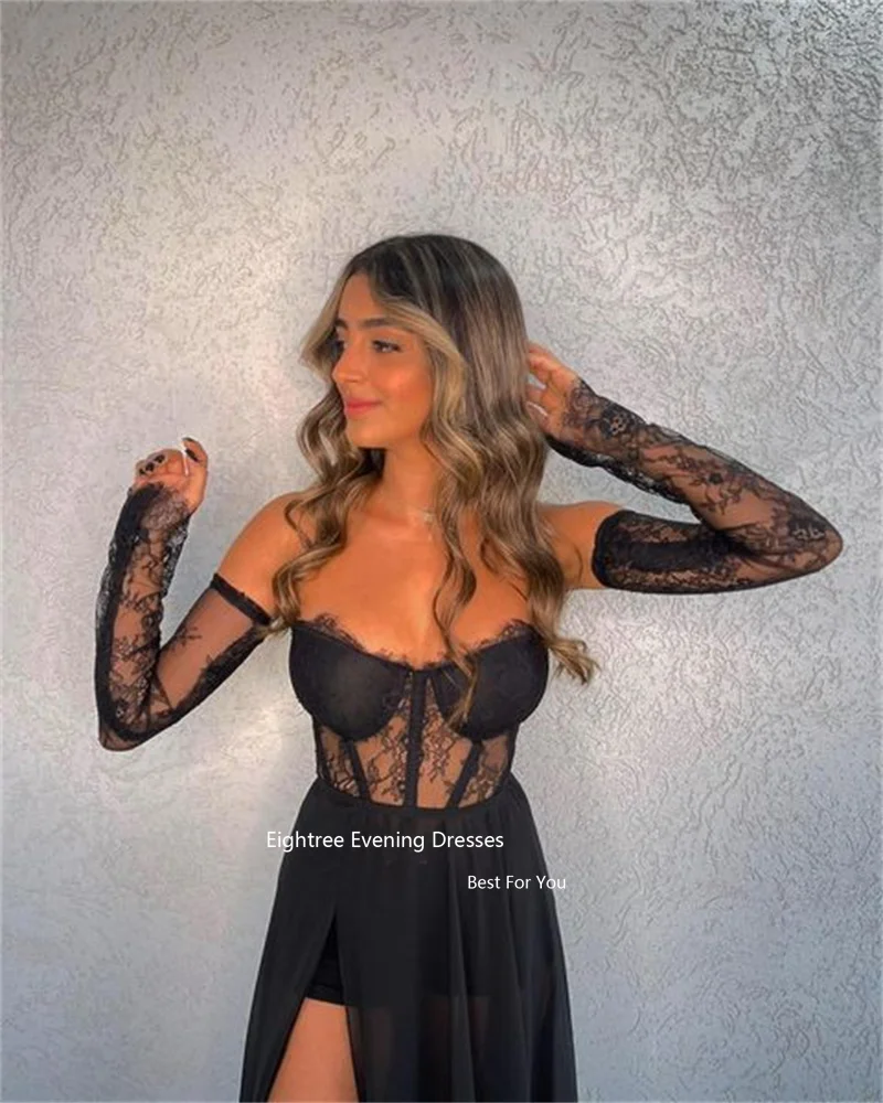 Eightree-Vestido De fiesta De gasa con abertura en la pierna De sirena, traje moderno De encaje plisado sin tirantes, color negro, 2024