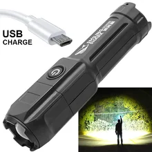 

LED Flashlight USB Rechargeable Strong Light Torch Zoomable Tactical Flashlight Outdoor Camping Bicycle Light Emergency Lamps