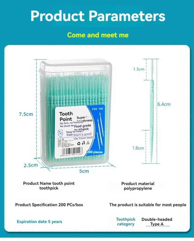 Disposable Household Interdental Brush Teeth Picking Dental Floss 200 PCs Boxed Plastic Toothpick Brush Toothpick