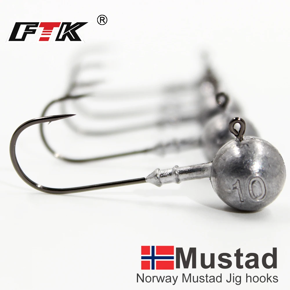 

FTK 10pcs NED head Jigs Hook 2g 3g 5g 7g 10g Head Jig Lure Hard Bait Weedless Long Shank Secondary Hooks For Soft Worm Fishing