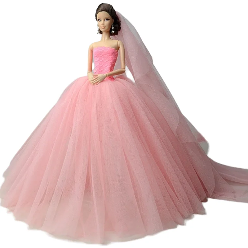 Doll Clothes Doll Dresses Long Tail Evening Gown Wedding Dress +Veil for Barbie Doll Accessories