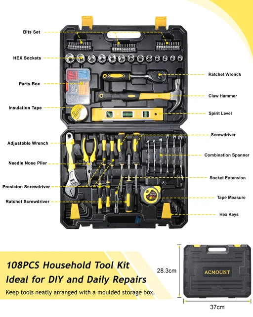 Acmount Tool Kit 140 Piece, Home Toolbox Diy Tool Set, Protable Complete Hand Home Tool Kit Set, Motorbike Car 6
