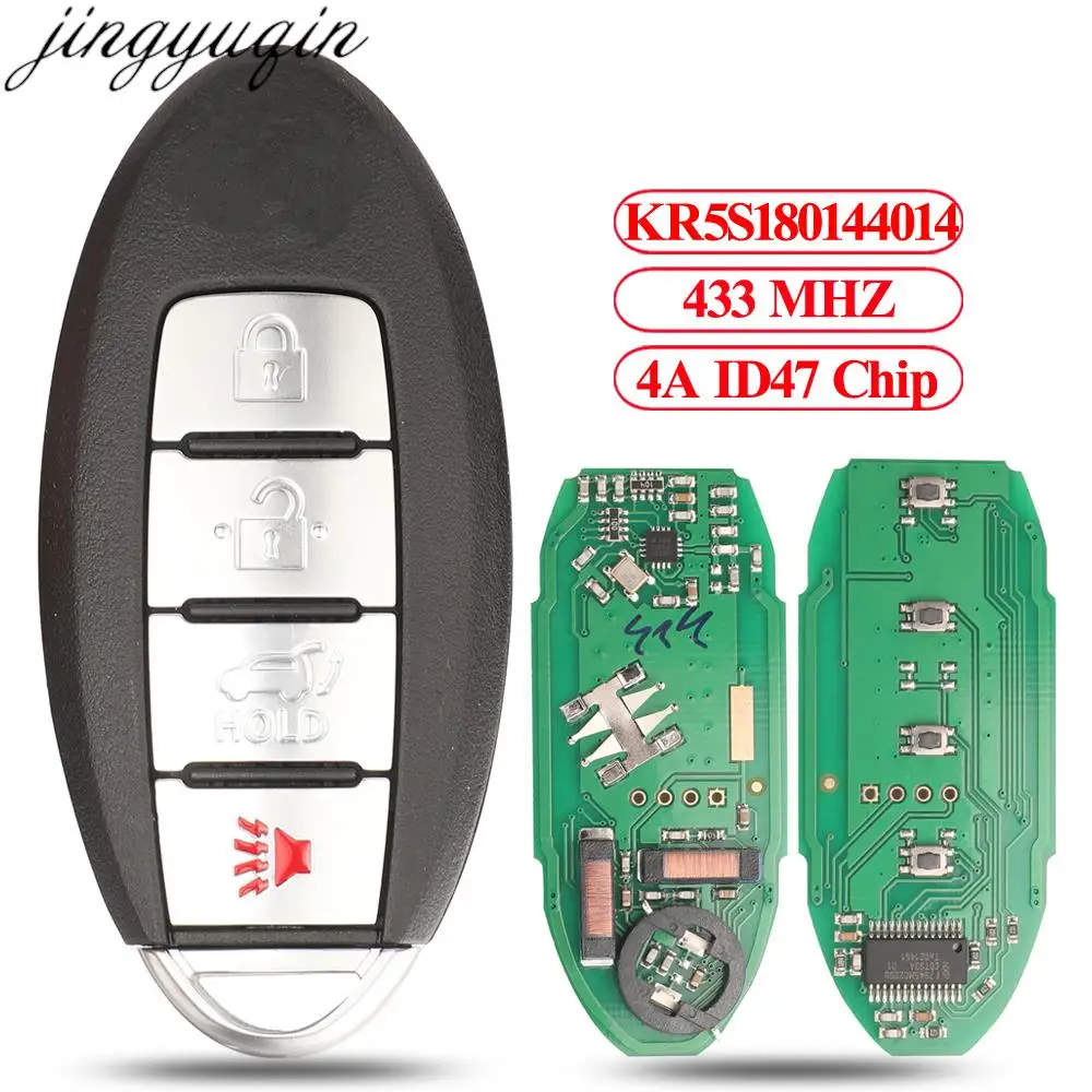 Jingyuqin 3+1 Button Remote Car Key Alarm 433MHz 4A ID47 Chip For Infiniti JX35 2013 Nissan QX60 2014 2015 KR5S180144014 remtekey s180144005 kr5s180144014 smart car key for nissan pathfinder 2013 2014 2015 3 button 433mhz 47 chip car key