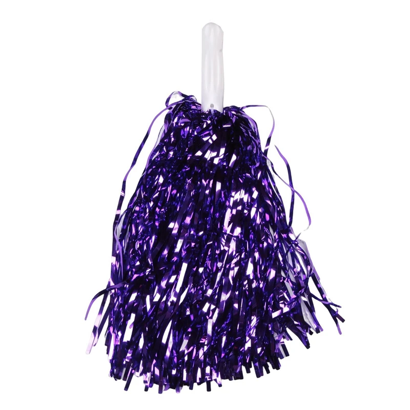 ABJV 48Pcs Cheerleading Pom Poms Metallic Foil Cheer Pom Poms With Plastic Handle For Adults Kids Cheerleaders Party Purple