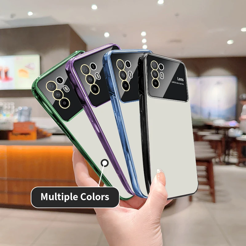

Luxury 6D Plating Clear Case for Oppo A95 5G PELM00 Large Window Lens Film Soft Silicone Edges Shockproof Phone Cover OppoA955G