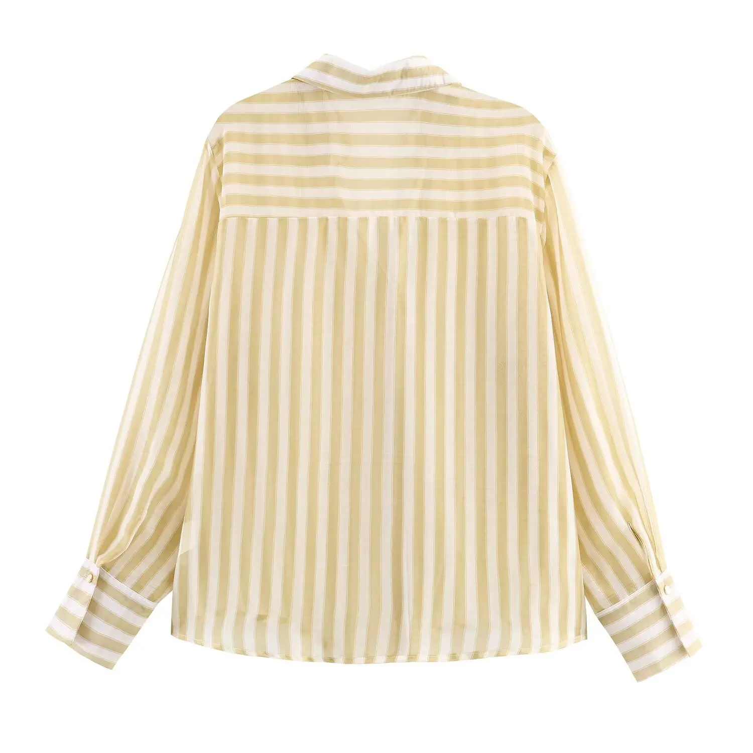 Women's Autumn New Loose Yellow Striped Shirt Turn-Down Collar Single Breasted Commuting Casual Versatile Female Shirt Streetwea