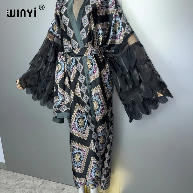 マロン Fashion Holiday Kimono Women Coat Long Sleeve Cardigan Abaya Dubai