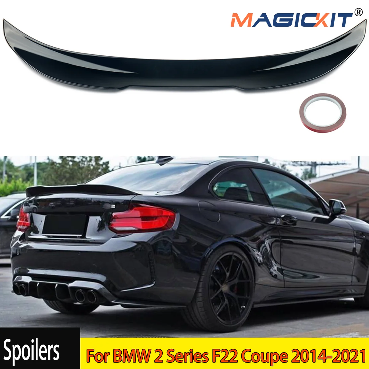 MagicKit For BMW 2 Series F22 Gloss Black Rear Trunk Spoiler F87 M2 PSM Ducktail Style