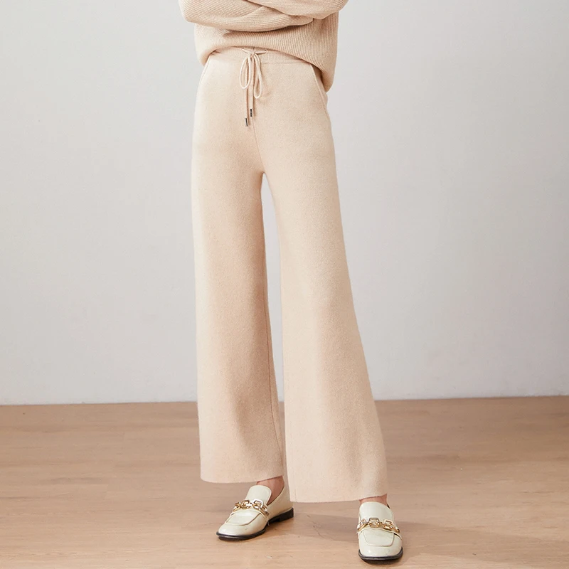 

Women's 100% pure cashmere wide leg pants, high-end and comfortable new knitted women's long cashmere wide leg pants, autumn