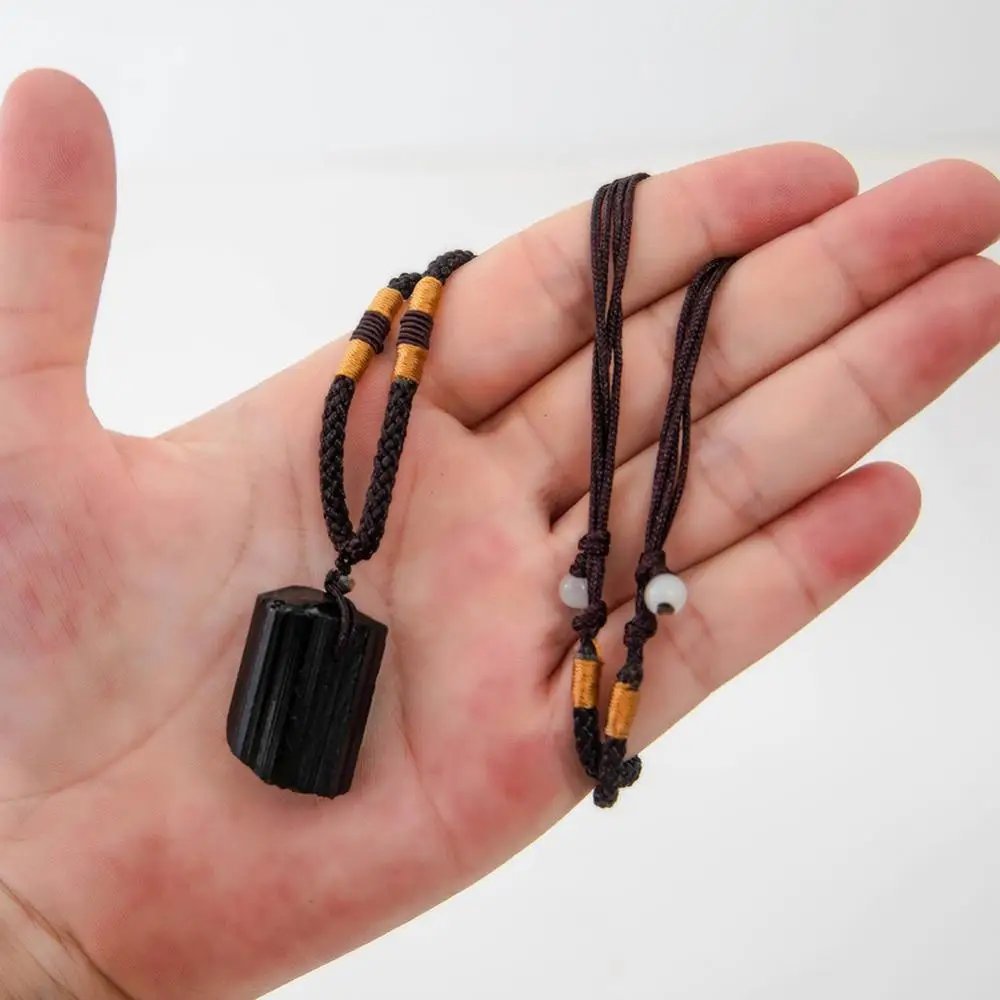 Collar De Turmalina Negra, Colgante De Pilar De Cristal