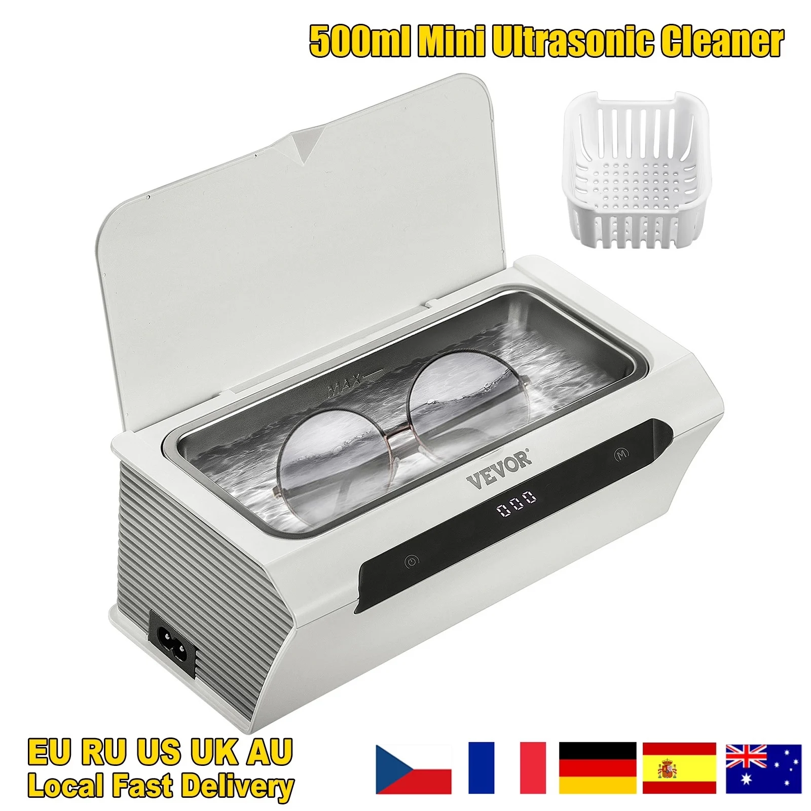 VEOVR 500ml Ultrasonic Cleaner Mini Portable Washing Machine Ultrasound Bath Sonic Cleaning Devices for Glasses Home Appliances