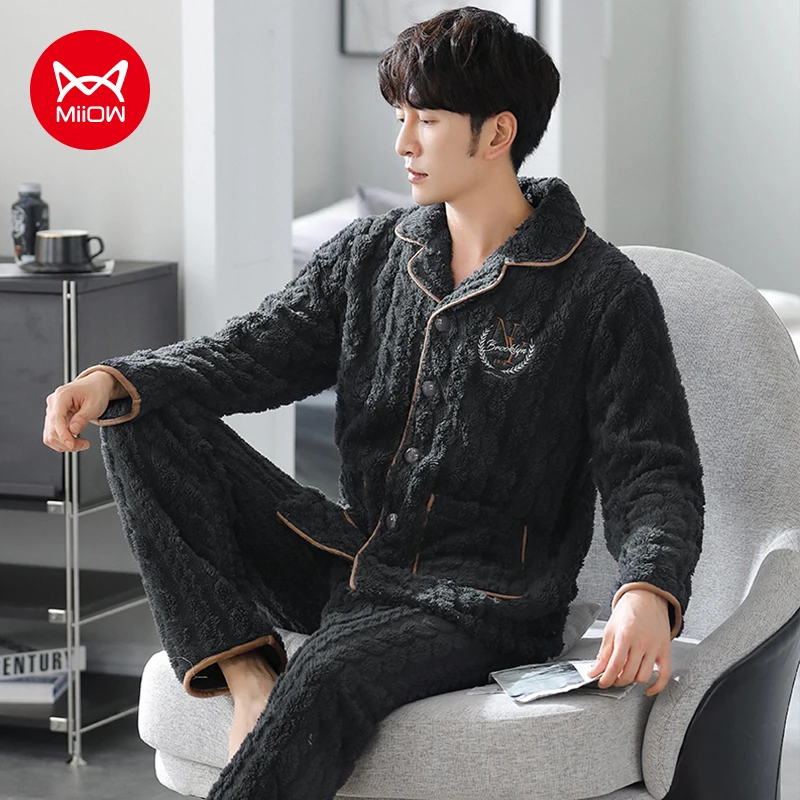 MIIOWWinterMensThermalPajamasFlannelThickenedWarmHomewear