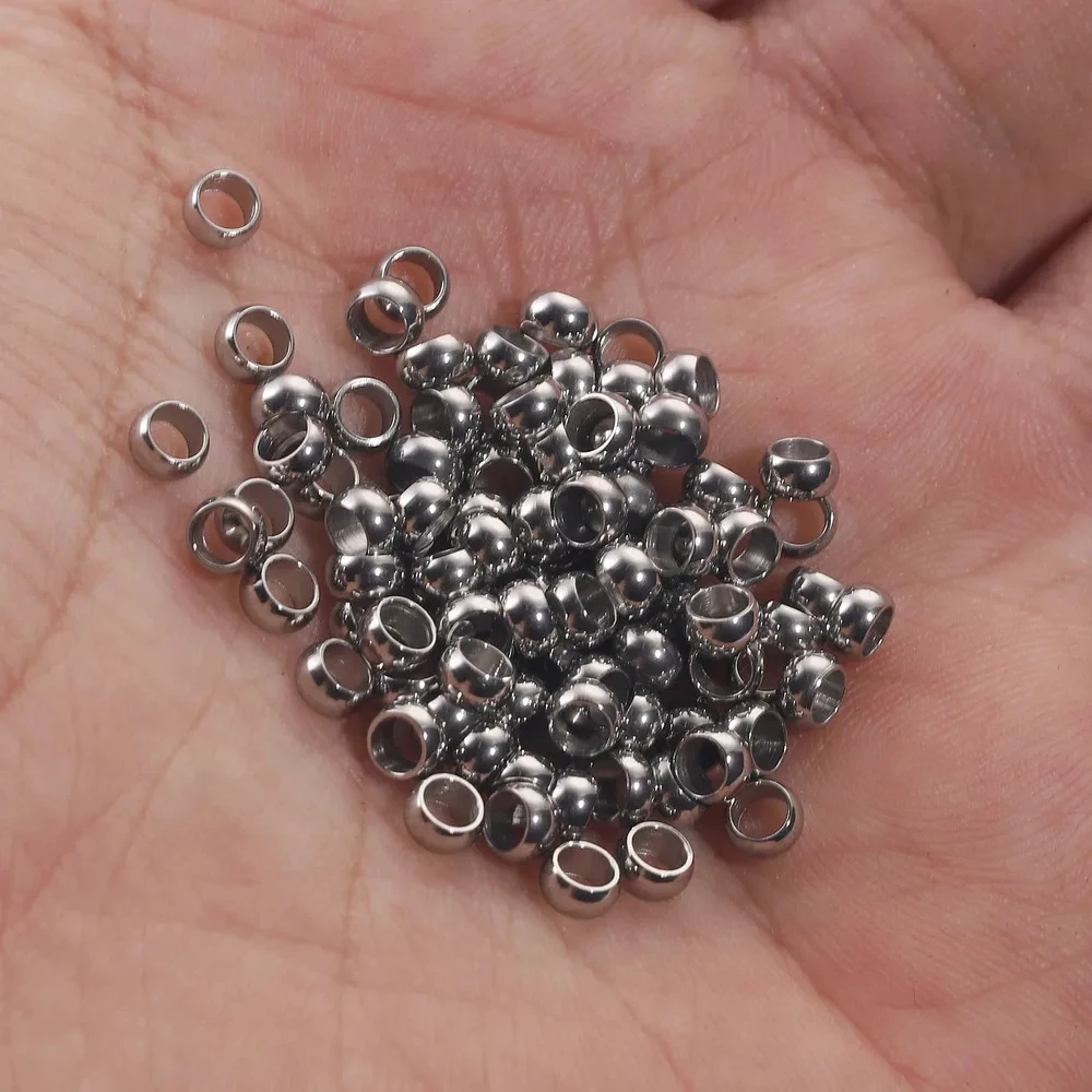 100 pz Dia1.5/2/2.5/3/4mm sfera in acciaio inox Crimp End Beads Stopper Spacer Beads per gioielli fai da te che fanno risultati forniture