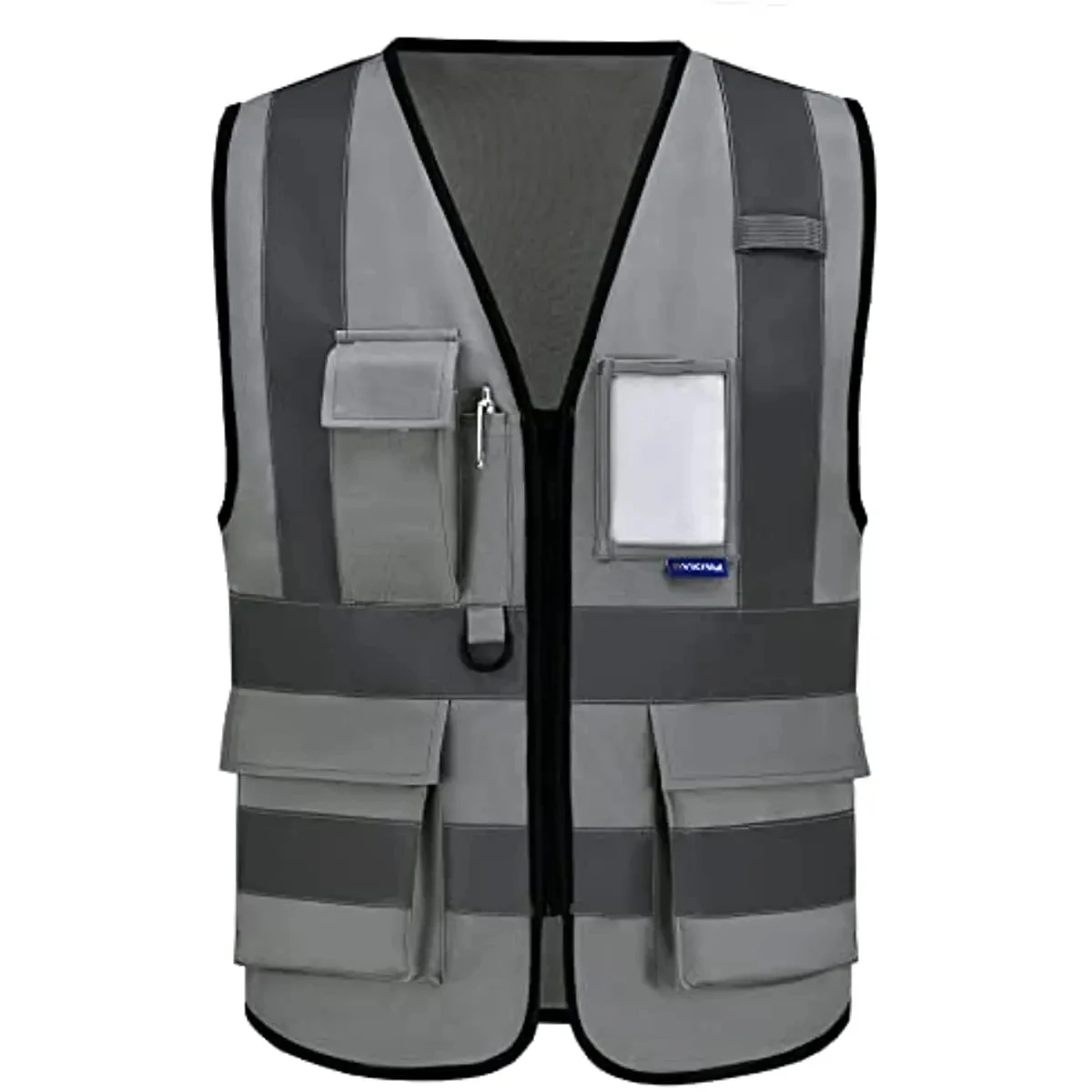 High Visibility Safety Reflective Vest with Pockets and Zipper A-SAFETY Hi Viz Work Vest For Men Women Grey XXL