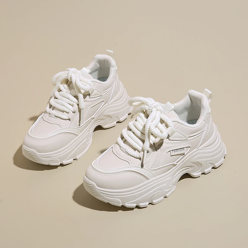 CRLAYDK Chunky Sneakers for Women Fashion Platform Leather Casual Dad Shoes Wedge Walking Sport Workout Tennis for Ladies 6