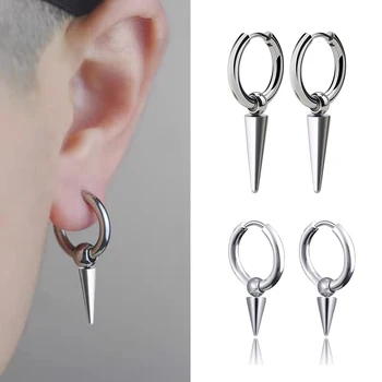 1pc 락 콘 펜던트 후프 귀걸이 여성 남성 스테인레스 스틸 기하학 연골 귀걸이 남여 힙합 피어싱 쥬얼리 선물