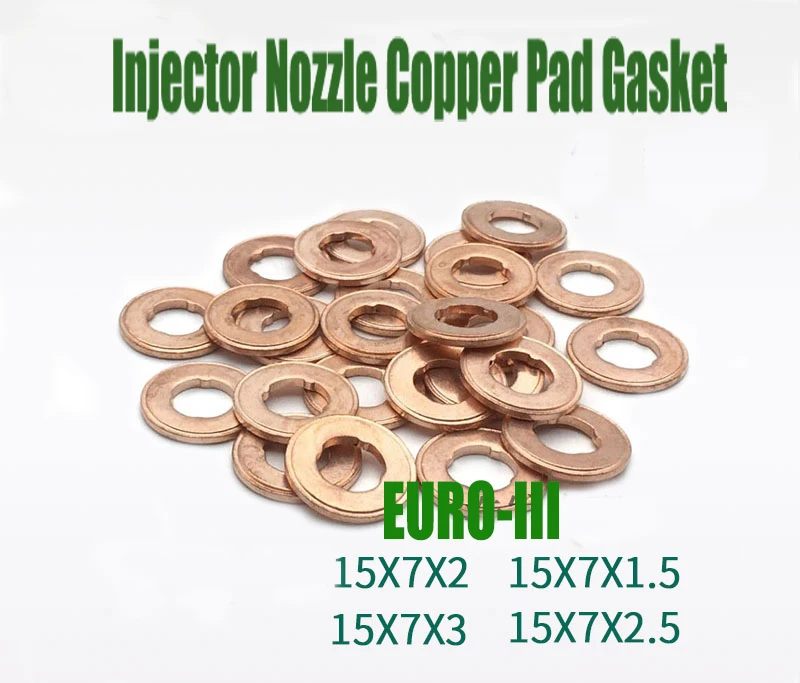 50pcs 7x15mm EURO-III Common Rail Injector Nozzle Copper Pad Gasket for Diesel Injector Sealing Diesel Pump Repair Tool Parts