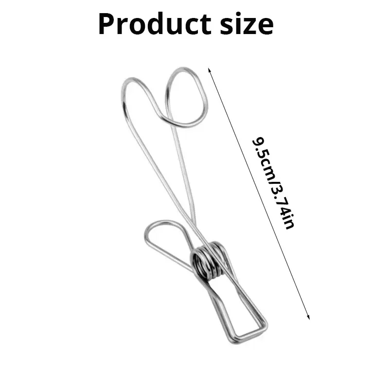 4pcs Stainless Steel Binder Clips with Hook Metal Hanger Clothespins for Hanging Outdoor Kitchen Office 3