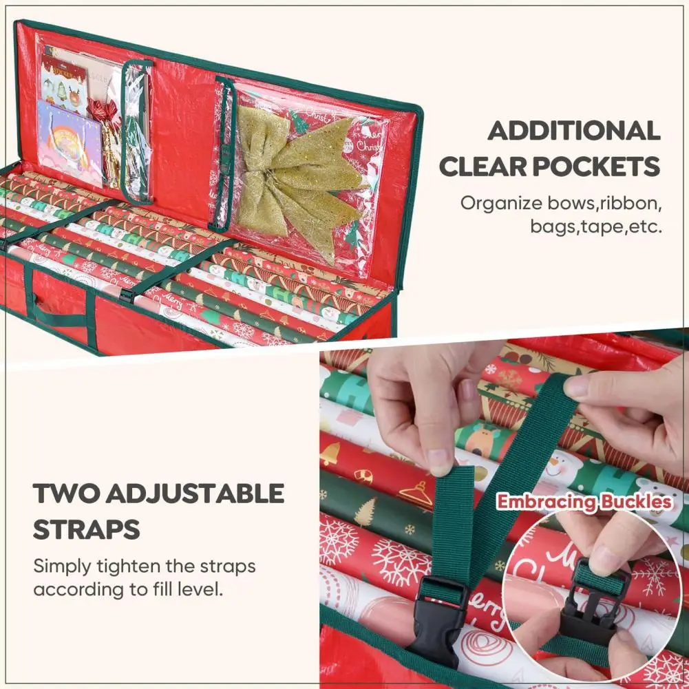

All-in-one Gift Wrap Organizer Capacity Christmas Wrapping Paper Storage Bag with Durable Handle Flexible Partitions for Ribbon
