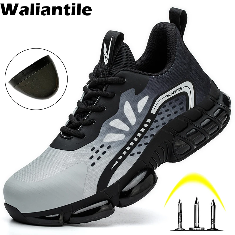 Waliantile Men Safety Work Shoes For Industrial Working Boots Male Puncture Proof Anti-smash Steel Toe Indestructible Sneakers fashion men safety shoes steel toe cap indestructible work boots anti smash anti puncture non slip outdoor breathable sneakers