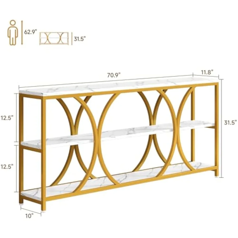 Modern Console Table - long surface with shelves