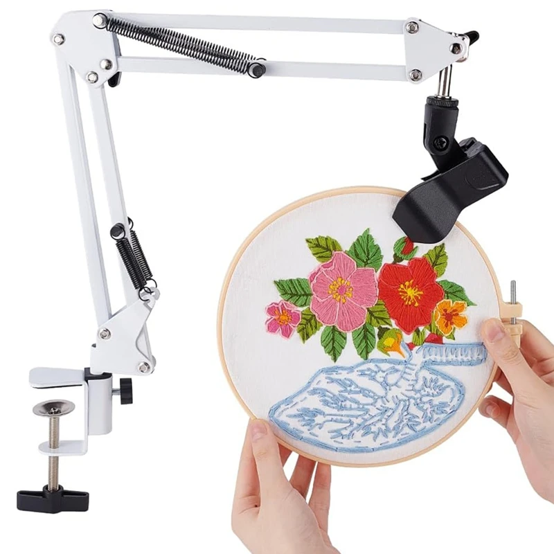 L99A-White Embroidery Stand Kit 8Mm Hole Hand Embroidery Stand 360 Degree Rotating For Hoop