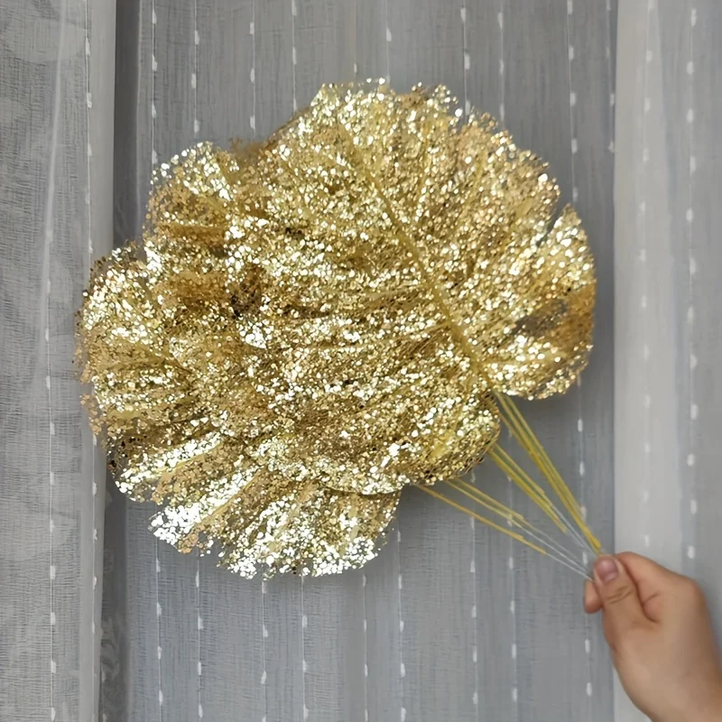 6 Stück künstliche goldene Schildkrötenblätter, künstliche lose Schwanz-Fälschungspflanze, Hochzeit, Geburtstag, Party, Heimdekoration, Palmblätter