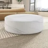 39.37 inch round coffee table, modern marble textured coffee table, fiberglass drum shape, no assembly required (white) 5