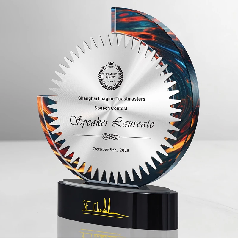 Customized Medal Metal, Excellent Staff Competitions Rewards Honors Souvenirs Decor, High-end Color Printing Crystal Trophy, 1Pc