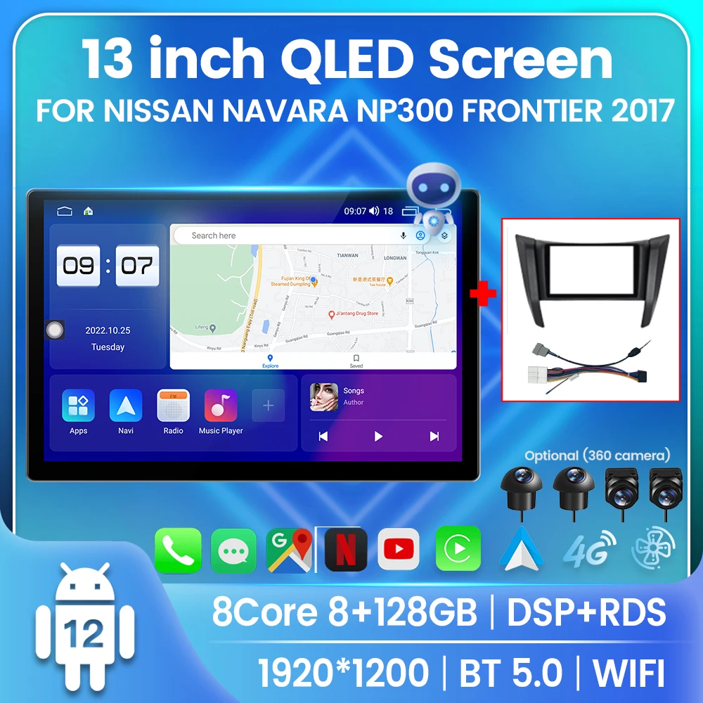 

Автомобильный мультимедийный радиоплеер 13 дюймов для Nissan Navara NP300 Frontier 2015-2019 Android 12 Авто Carplay DSP 4G LTE Навигация стерео