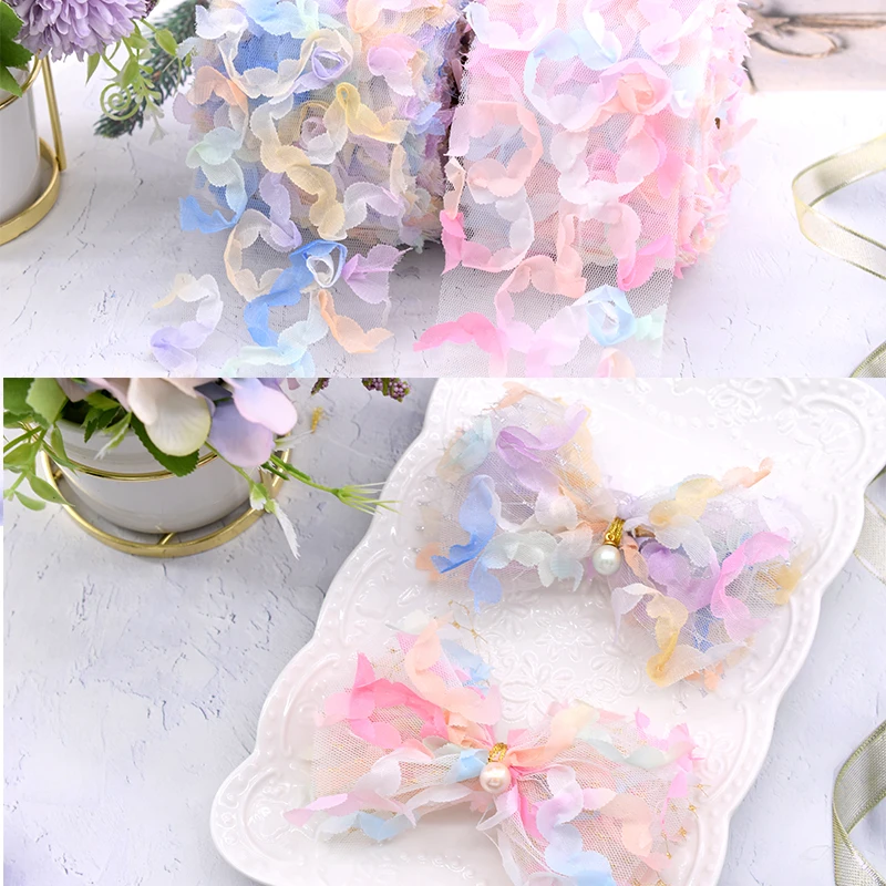 Ribbon Decoration 6cm 2Yards Flowers Tulle Mesh Ribbon Colorful Organza Tape DIY Wedding Party Wear Gown Clothes for Barbie Doll Accessories Toy ribbon decoration,ribbon supplies,organza ribbon,sewing ribbon