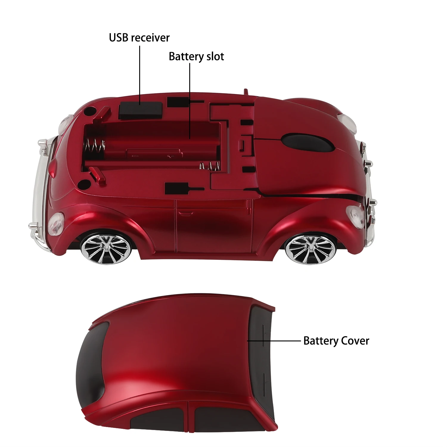 귀여운 VW 비틀 자동차 모양 무선 마우스 2.4G 1600 DPI 3D 인체공학적 게이밍 사무용 마우스 PC 노트북 컴퓨터 선물용