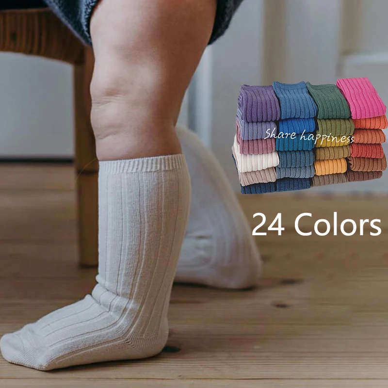 

24 Colors Boys And Girls Cotton Socks Ribbed Knee High Infant Long Tube Socks Kids Stocking Children Leg Warmers Baby Socken