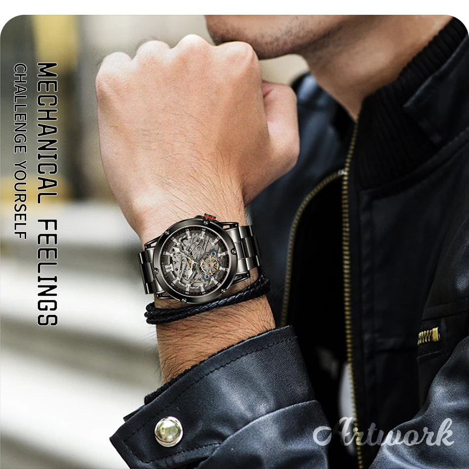 Orologio da uomo di lusso di alta qualità WINNER, grande, in acciaio inossidabile, con scheletro, tourbillon, movimento automatico, orologio meccanico militare maschile_voghion.com