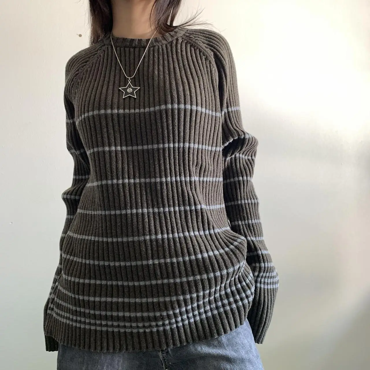 

Knitted Tops 2023 Women Striped Vintage Sweaters New Autumn Winter Loose Design Knitted Pullover Oversized Jumper Top Mujer