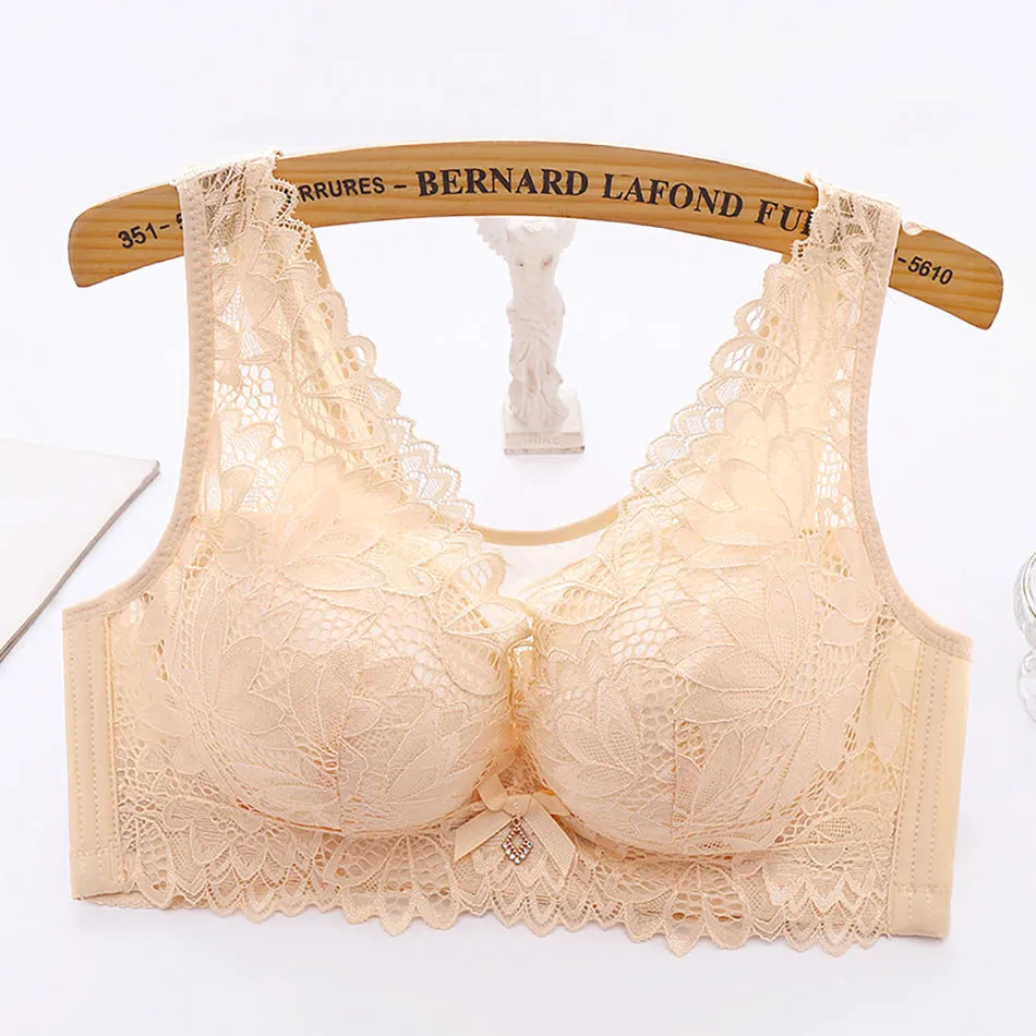 Women Elegant Plus Size Lace Bra No Underwire Comfortable Stylish 3/4 Cup Seamless Bralette Summer Thin Pregnant Maternity Bra 4