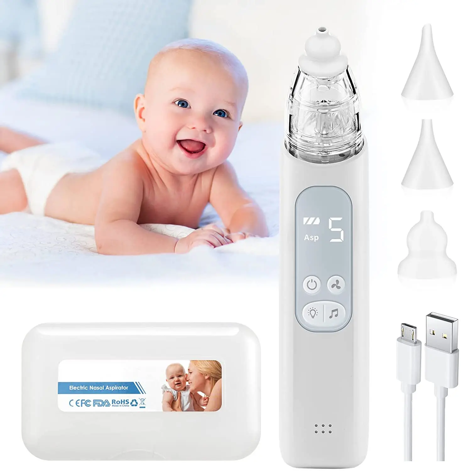 RechargeableBabyNoseCleanerSiliconeAdjustableSuctionElectric