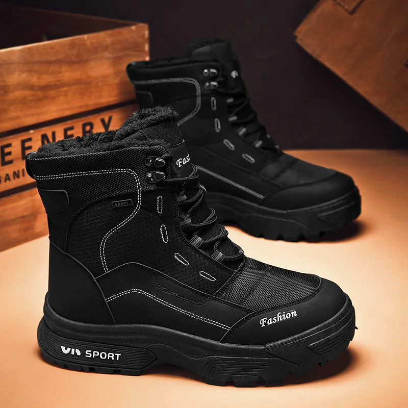 thumbnail image 1 of Botas altas para hombre, botas con plataforma, zapatos cálidos de algodón para invierno para hombre, zapatos deportivos cómodos antideslizantes, botas de nieve para exteriores, 1 of 4