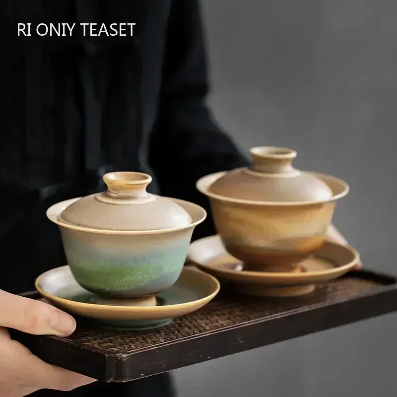 Chinese High-end Ceramic Tea Tureen 130ml Master Teacup Handmade Gaiwan Travel Portable Tea Bowl Household Teaware Accessories