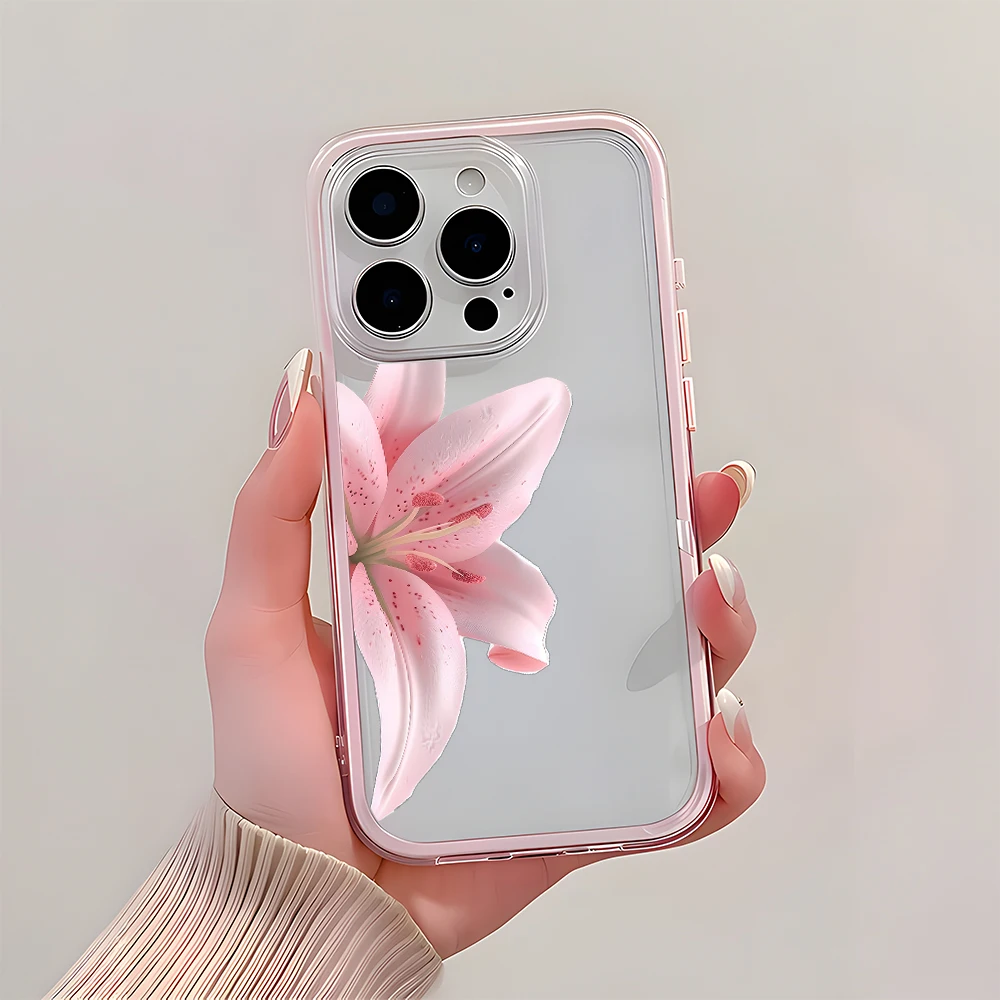 Romantic Pink Lily Clear Phone Case - Candy Color Silicone Soft Cover