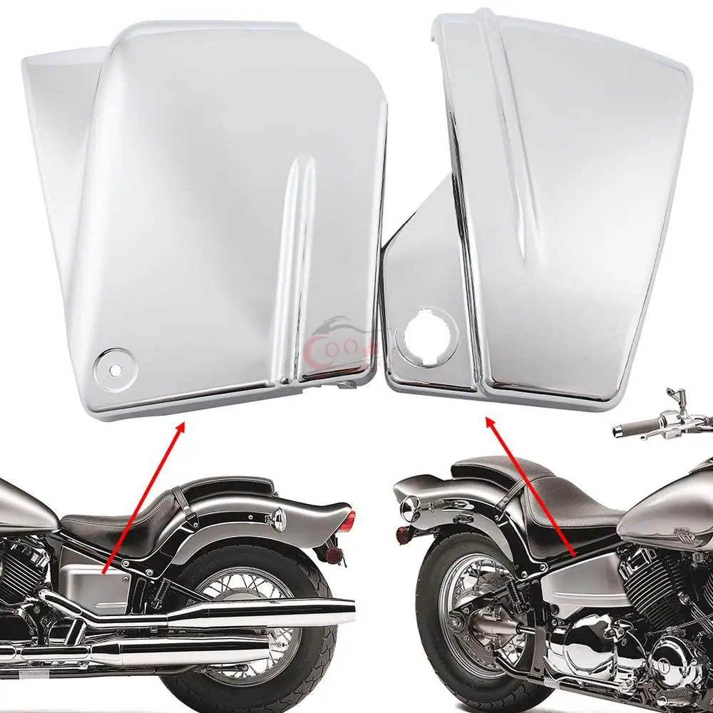 

Motorcycle Side Battery Cover For Yamaha V-Star 650 DragStar 650 XVS650 XVS650A V-Star 400 DragStar 400 Chrome Black Accessories