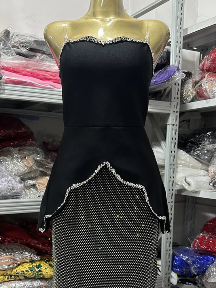 طقم تنورة ماكسي شبكية سوداء حفلات