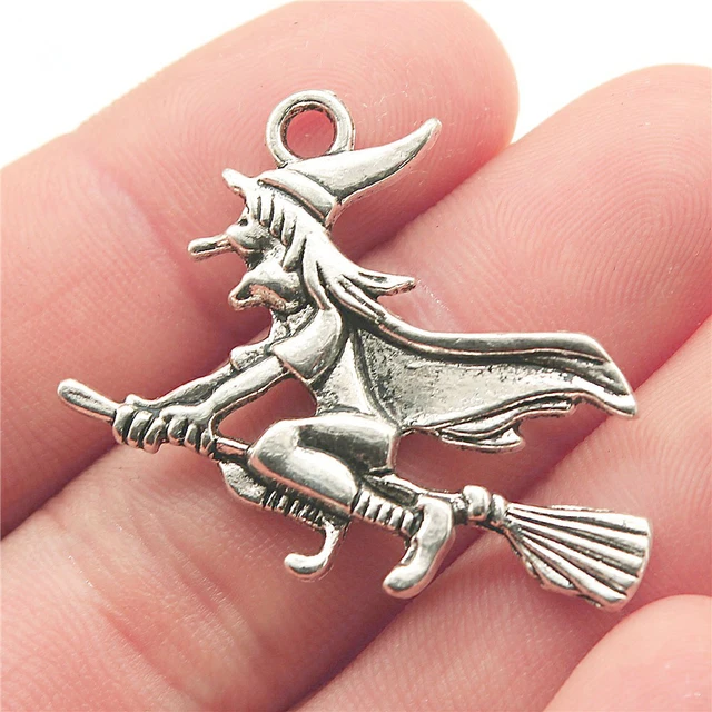 10 charms with witch on broom - jewelry making supplies