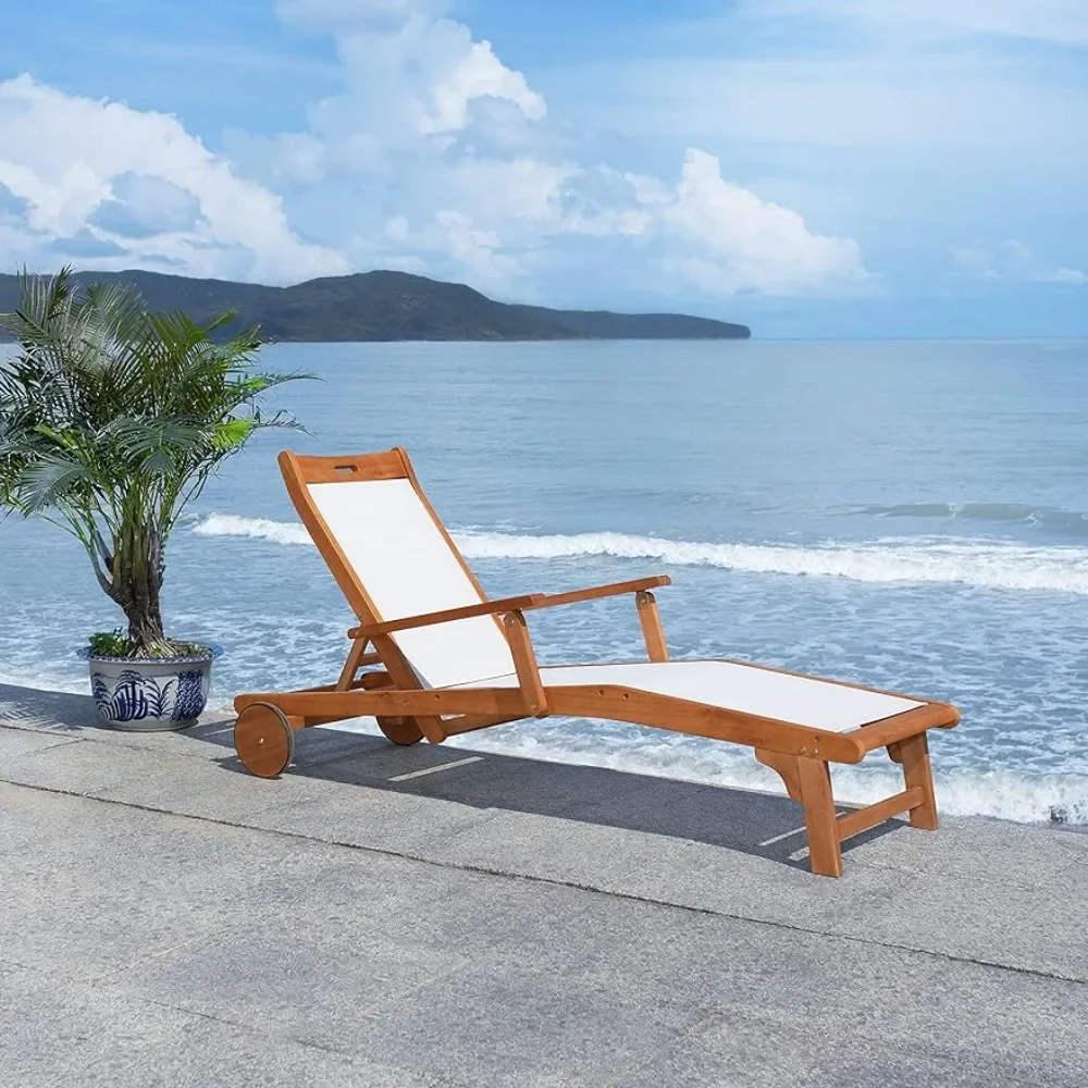 

Outdoor Collection Kamson Natural Brown Solid Wood/Beige Fabric Adjustable Chaise Lounge Chair Freight Free Recliner Relaxing
