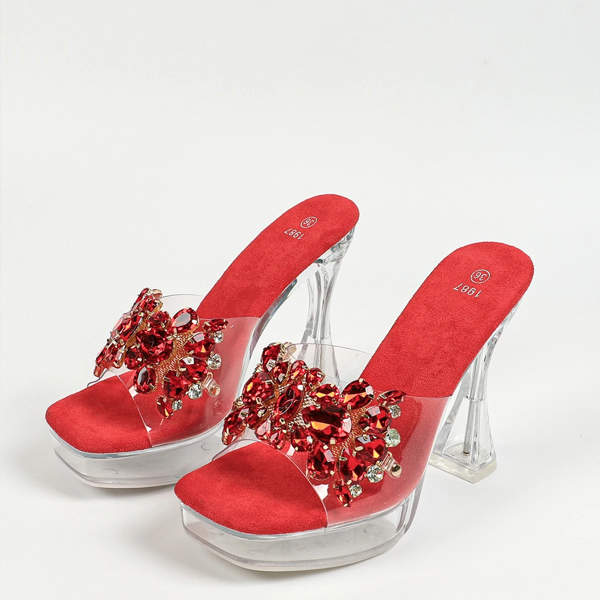 Mules compensées en cristal