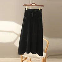 Autumn And Winter100% Pure Wool Skirt Women's Long Pocket Small A Skirt High Waist Slim Cashmere Knit A-Line Skirt - Image 4
