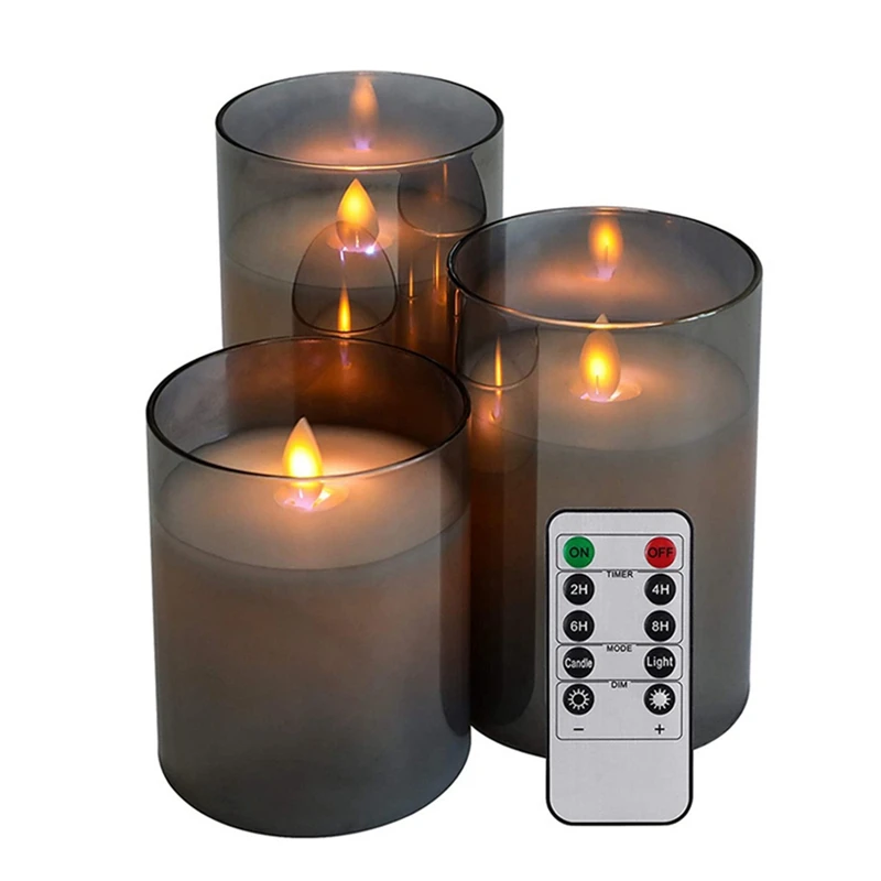 

JFBL Hot Clear Glass Flameless Candles With Remote, Flickering Realistic LED Battery Pillar Candles D 3Inch